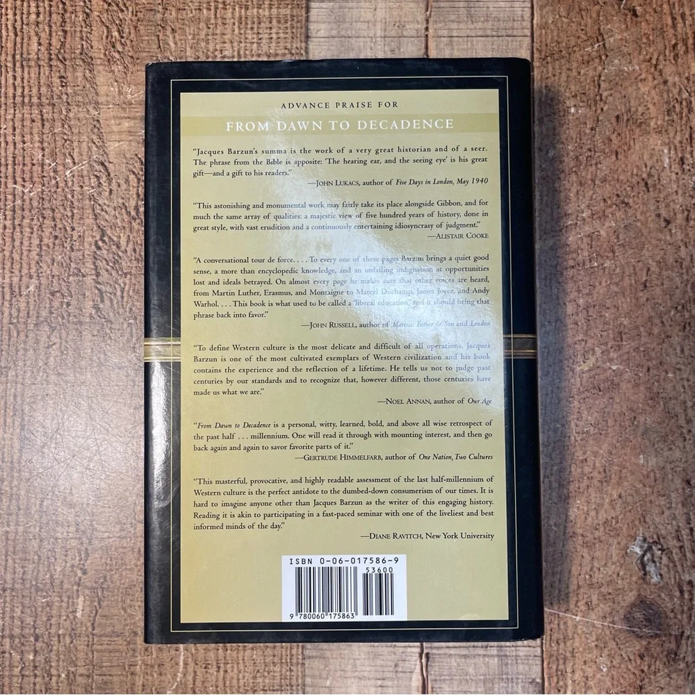 From Dawn to Decadence by Jacques Barzun FIRST EDITION Hardcover Book Philosophy